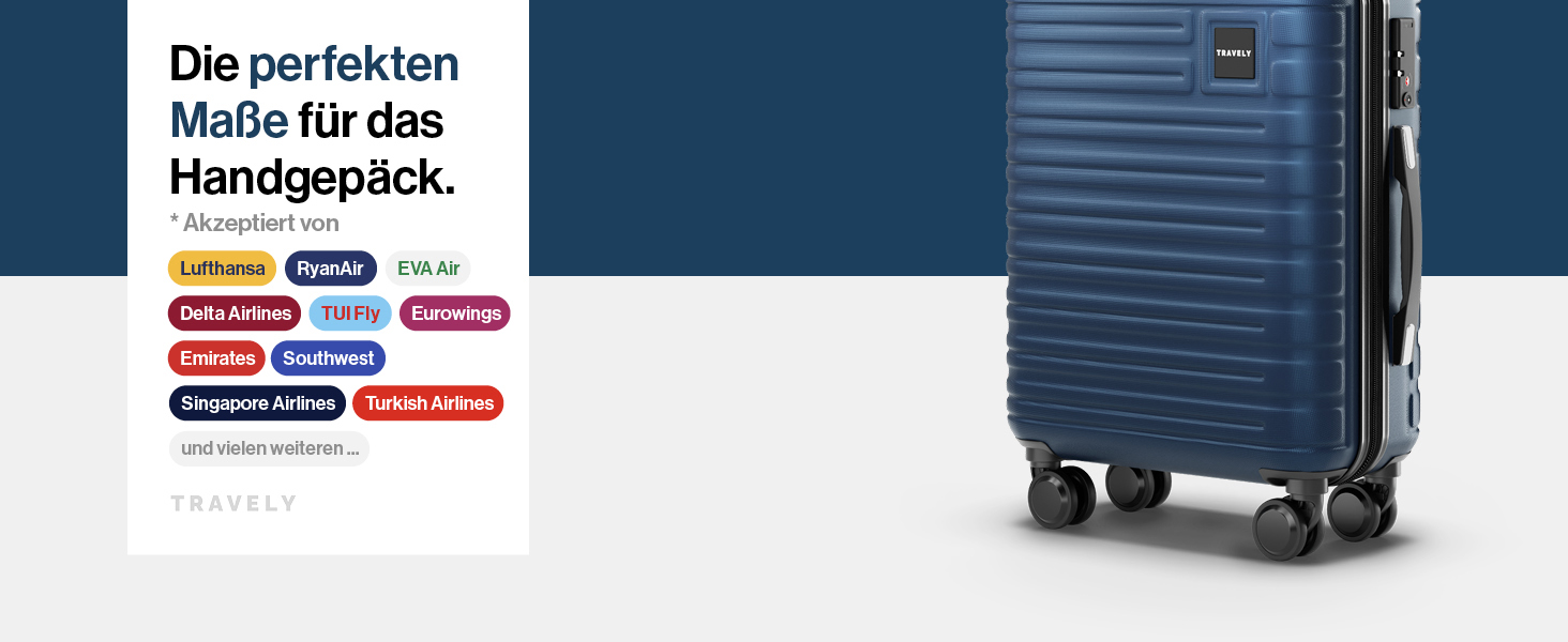 Чемодан ручної поклажі Travely Premium 55x40x20 см - 36 л, з TSA замком, синій. Підходить для Ryanair, Lufthansa, Eurowings