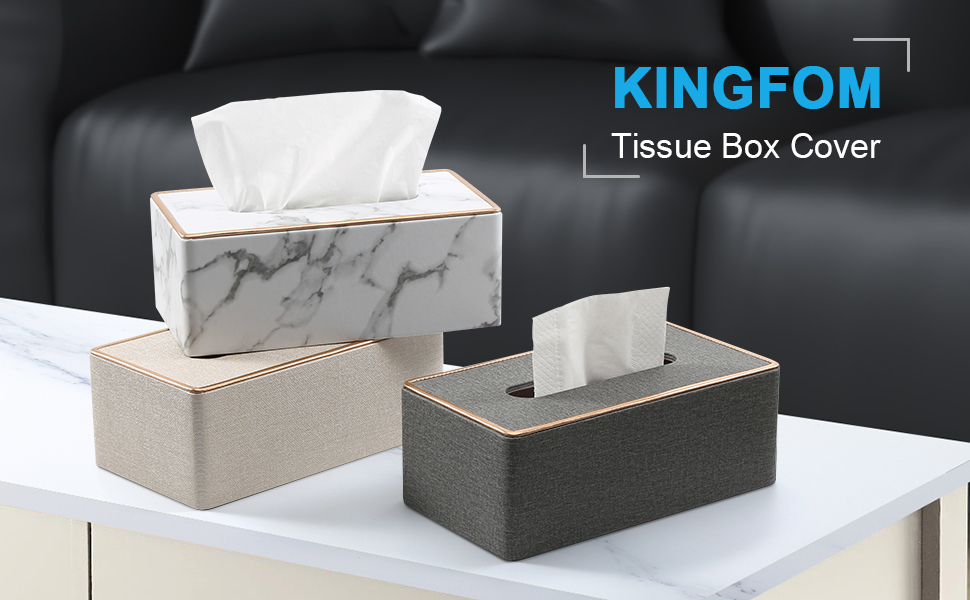 Коробка для серветок KINGFOM з екошкіри PU, стильний органайзер для тканинних серветок у мармуровий білий колір, для дому, офісу та авто