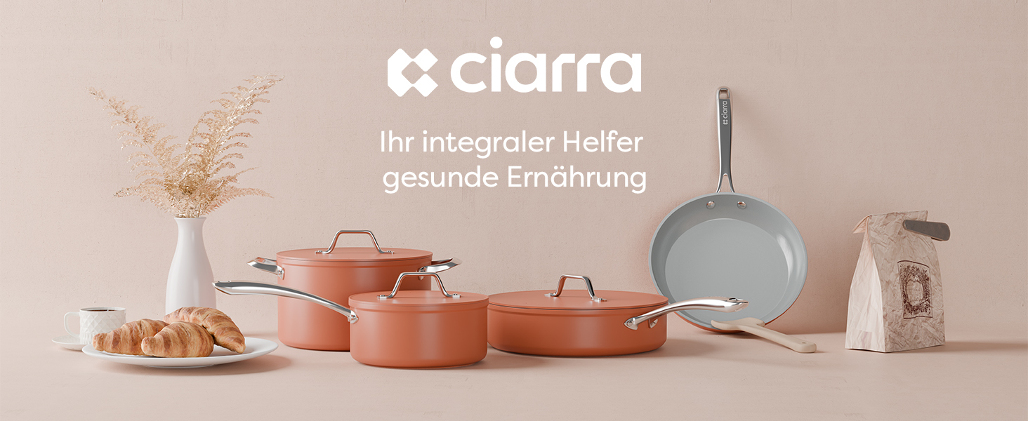 Ciarra Induction Cookware Set - 4 Piece Ceramic Nonstick Pots and Pans Set - Pink/Orange
