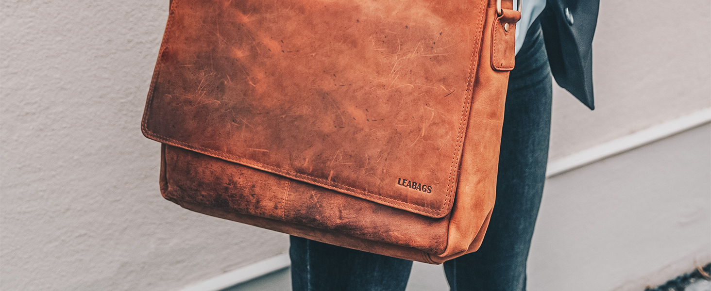 LEABAGS Латтоп-сумка Оксфорд з натуральної шкіри 15 дюймів - Месенджер, робоча сумка, 38x31x10 см, Коричневий