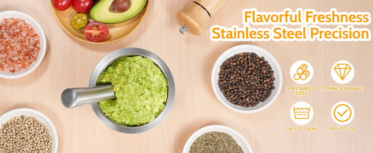 Ступка з товкачиком Sopito, нержавіюча сталь, 380 мл, діаметр 10 см - для спецій та трав