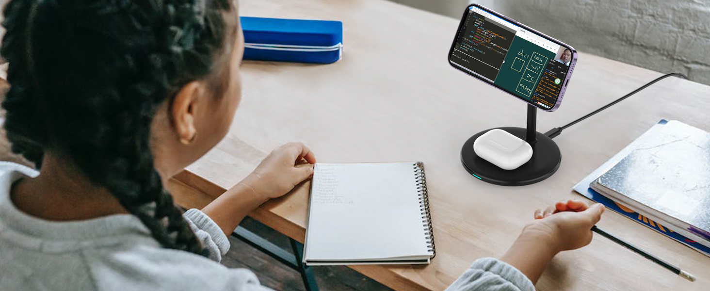 3-в-1 індукційна зарядка для декількох пристроїв, 15W MagSafe зарядка для iPhone 15/14, MagSafe зарядний пристрій для iWatch Ultra 2/1/Series 9/8, AirPods, білий/чорний