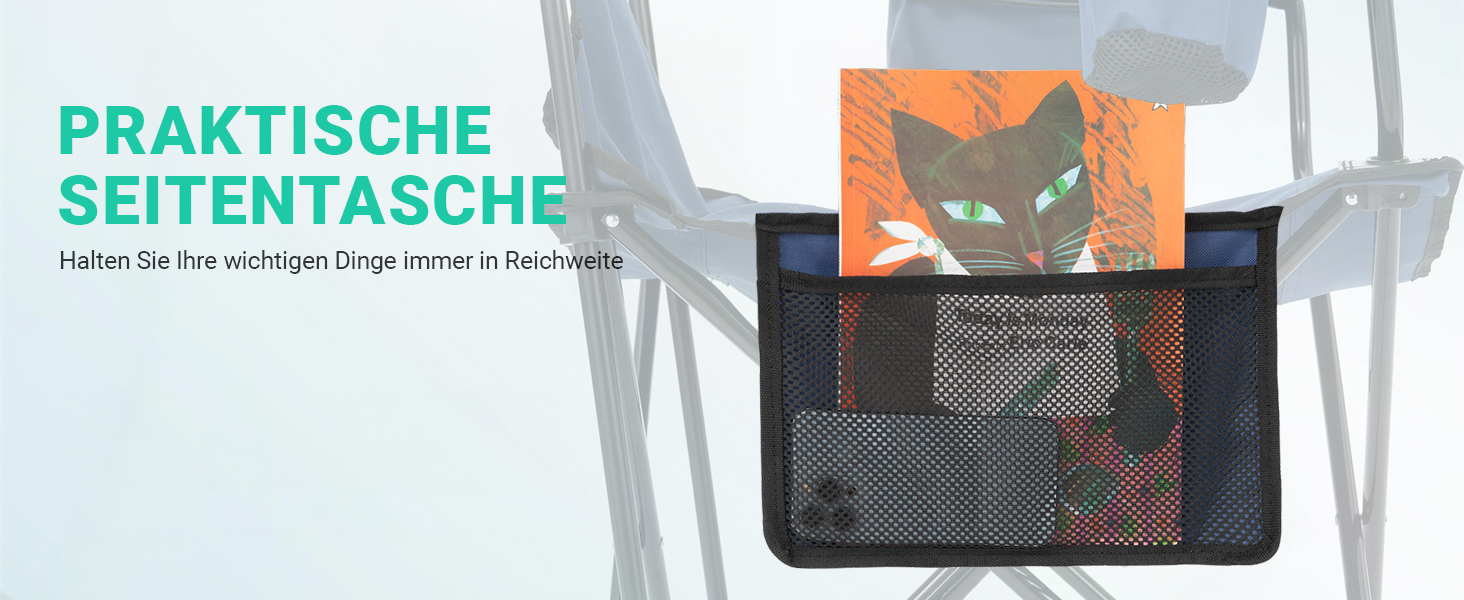 Кемпінговий стілець Overmont зі спадковим дахом, підсклянником та охолоджуючим кишенем - блакитно-сірий