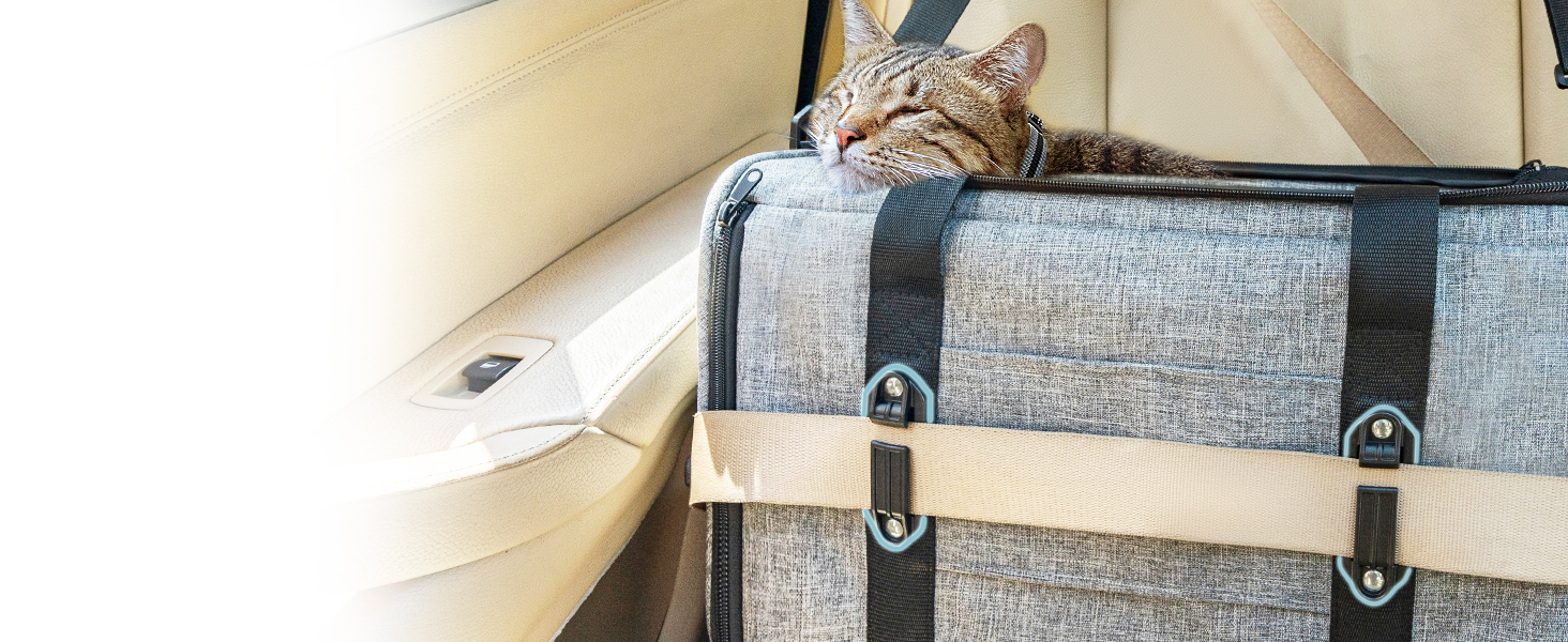 Транспортна переноска для кота/собаки Petsfit - складана переноска для авто, сіра, M (45,5 x 28 x 28 см)