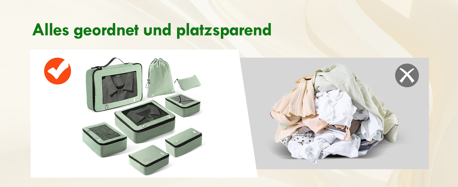 Органайзери для валізи - набір 8 шт. (зелені) - для подорожей, ручної поклажі, рюкзака