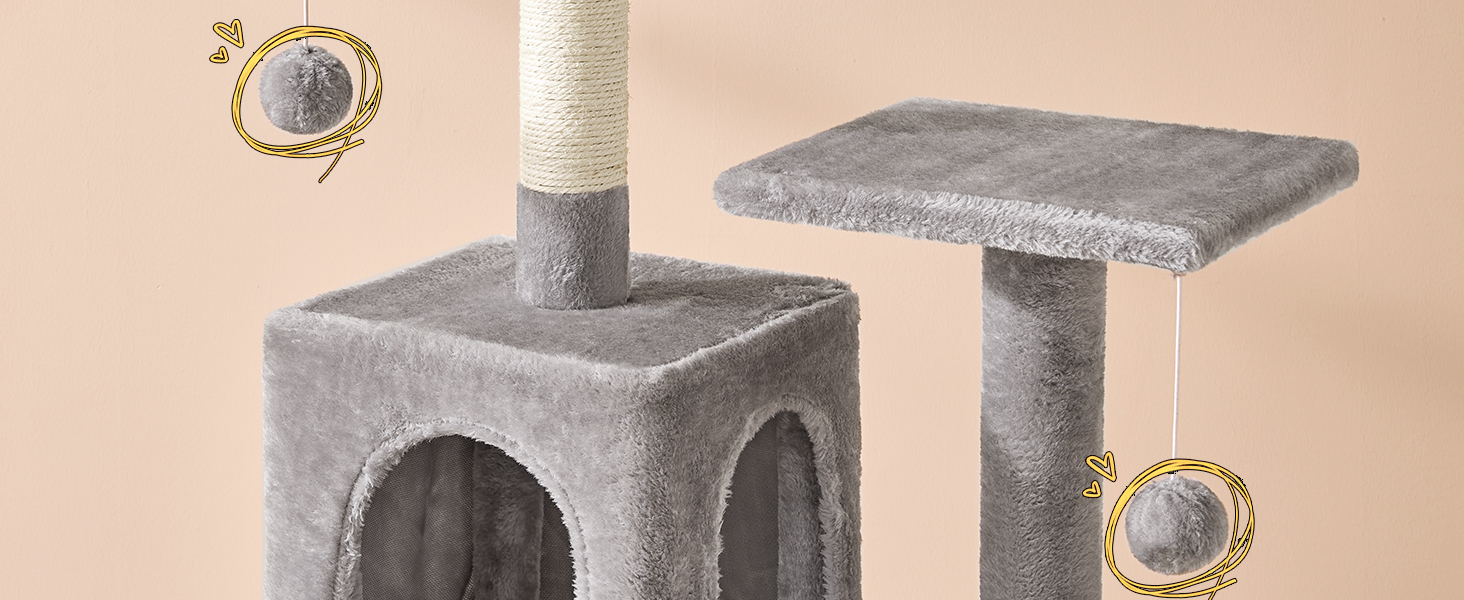 Кігтеточка для котів MSmask велика, багатоповерхова з платформами, гамаком та сизалевими стовпами (світло-сіра)