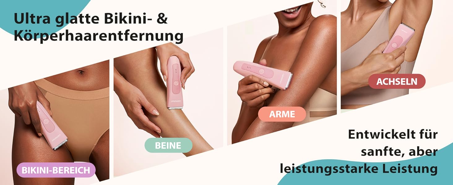 Електричний жіночий депілятор для інтимної зони з 3 захисними насадками та змінними керамічними лезами, тример для жінок (рожевий)