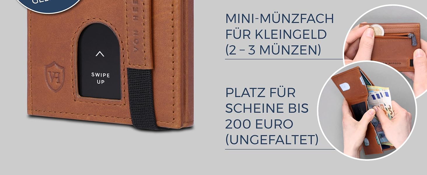 Картхолдер Von Heesen з монетником RFID захистом, шкіряний гаманець для жінок та чоловіків (чорний, waxy)