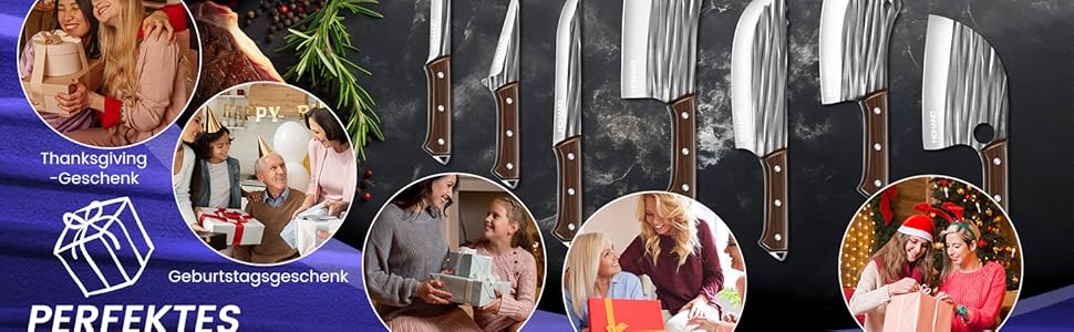 Набір ножів кухонних MDHAND 14 предметів з чохлом, сталь High Carbon, для кухні, кемпінгу, BBQ (смугастий)