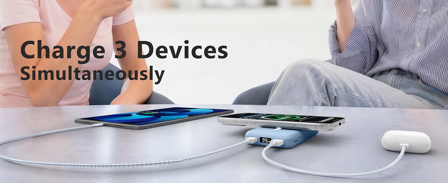Бездротовий зовнішній акумулятор AOGUERBE MagSafe 10000mAh, Power Bank з магнітною зарядкою 22.5W, USB-C, для iPhone 17/16/15/14/13/12 Pro Max (Блакитний)