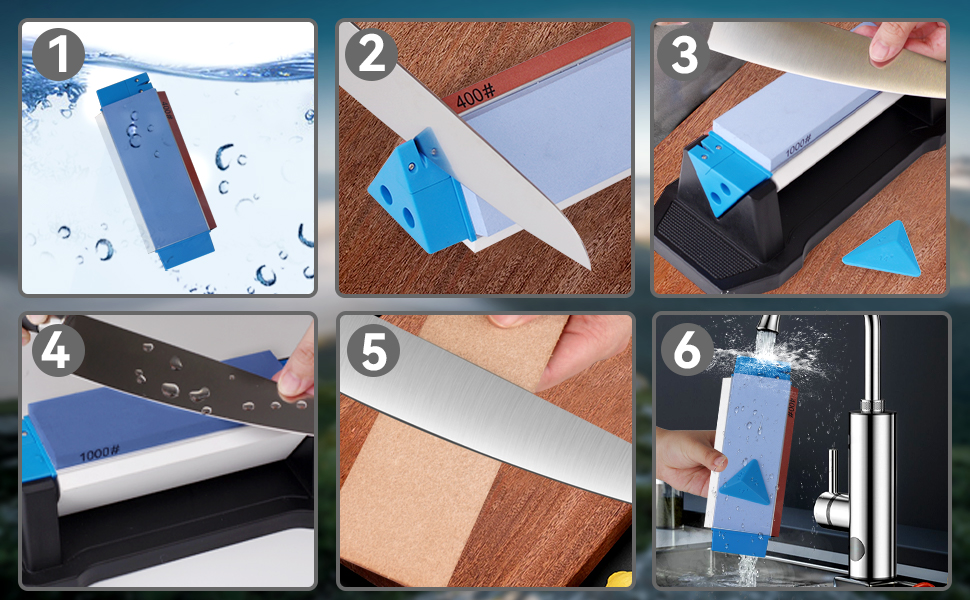 Набір точильних каменів Schleifstein 3-в-1: 400/1000/5000 грит, з підставкою, кутовою направляючою та шкіряним ремінцем для заточування ножів