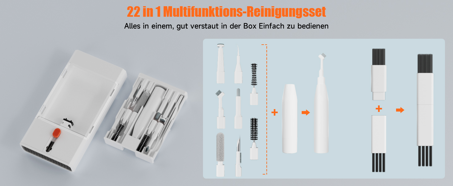 Набір для чищення гаджетів 22-в-1: навушники, телефони, клавіатури, камери, монітори, планшети, автоекрани. З щіткою та спреєм