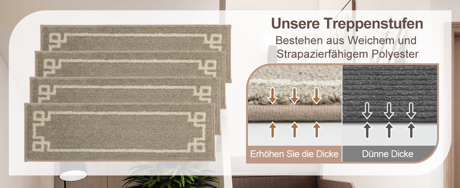 Килимочки на сходи BEQHAUSE, набір з 15 шт., самоклеючі, для дітей, літніх людей та домашніх тварин, 100% поліестер, TPE-підкладка, 22x70 см, бежевий