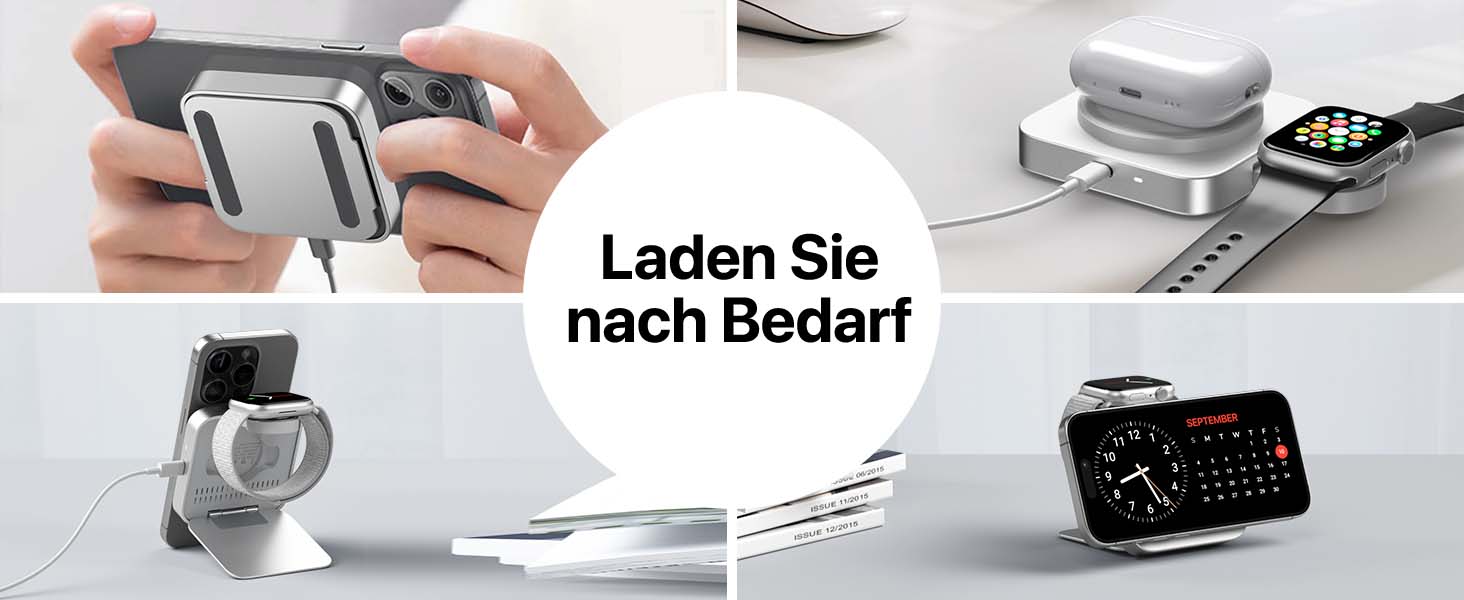 Бездротова зарядка MagSafe для Apple Watch та iPhone, сумісна з iPhone 16/15/14/13/12, iWatch, AirPods Pro 3/2 (срібна)