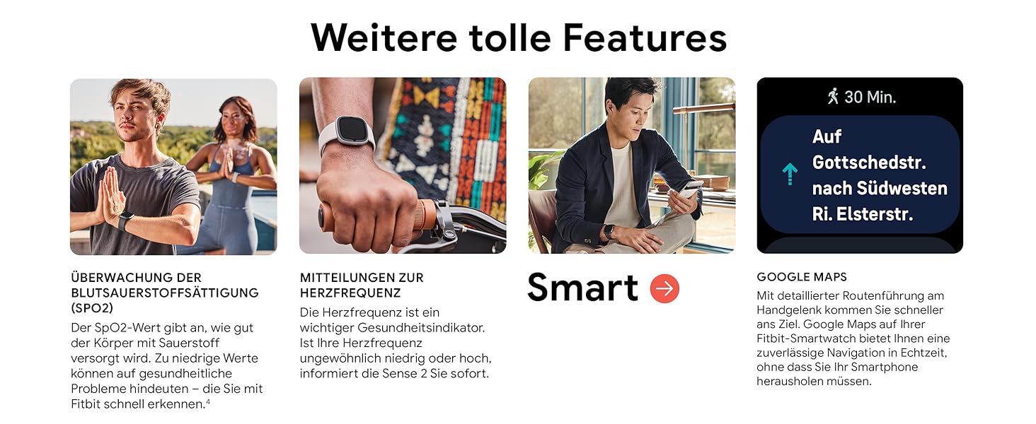 Розумний годинник Fitbit Sense 2 – фітнес-трекер з GPS, EKG та аналізом сну – сумісний з Android/iOS – колір Nebelblau (туманно-блакитний)