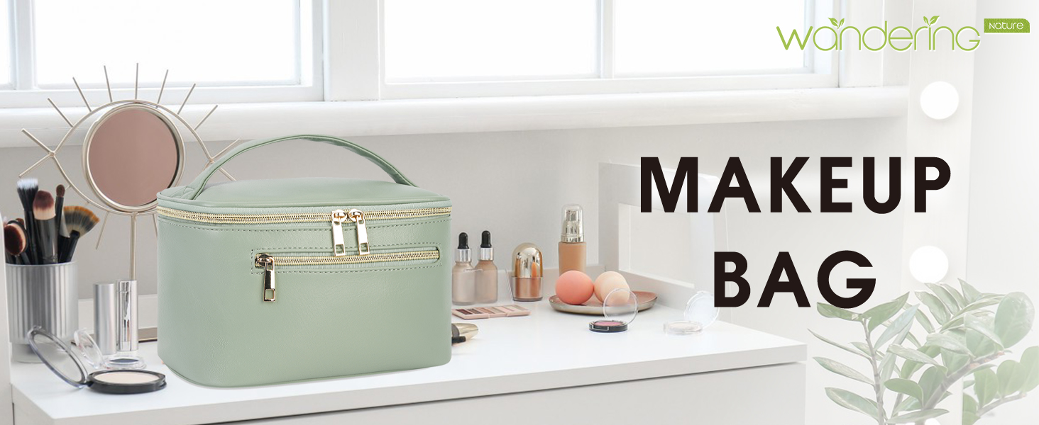 Косметичка для жінок, велика дорожня косметичка для макіяжу з відділенням для пензликів, органайзер, культиватор, з PU-шкіри, переносний мішечок для макіяжу, зелений (патент)