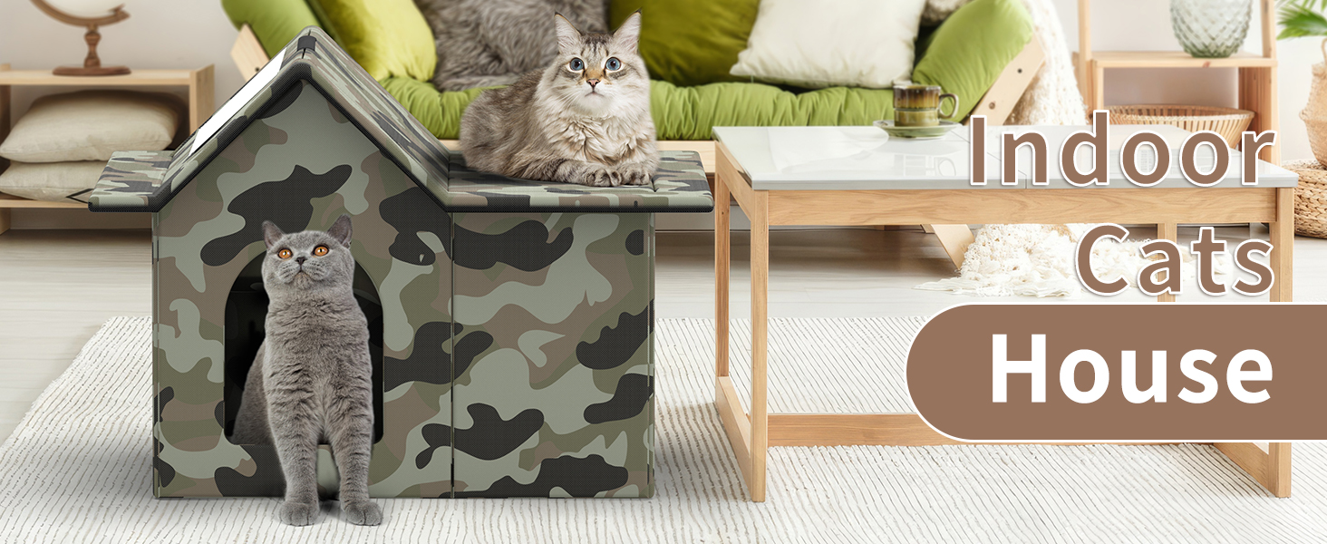 Кіт Будинок для вулиці, зимостійкий, знімні подушки, захист від холоду для котів, з дверними завісами, легко збирається, зелений, 33 x 38 x 43 см