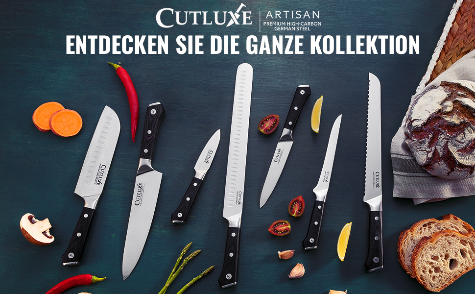 Ніж для нарізання шинки Cutluxe – 30 см, професійний ніж для м'яса та барбекю, з німецької сталі, повний хвостовик, ергономічна ручка та піхви, серія Artisan