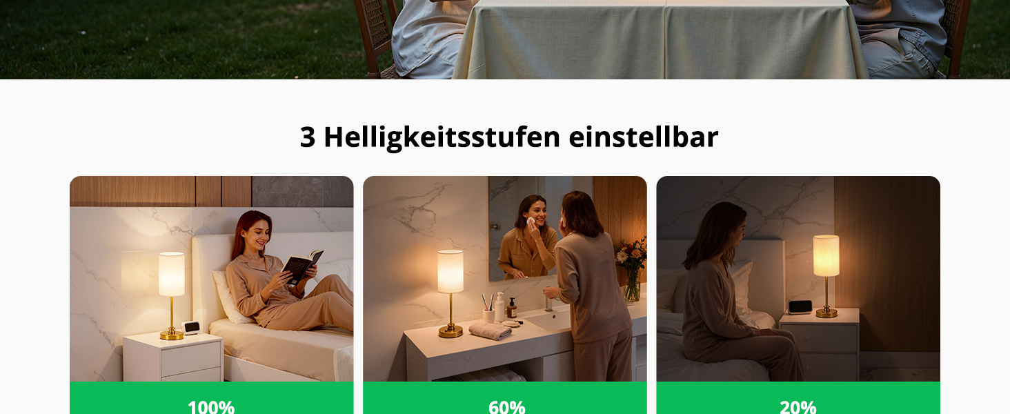 Настільна лампа Bojim 2 шт. Retro LED з USB зарядкою, регульоване освітлення, тканинний абажур, металевий корпус, для спальні та вітальні