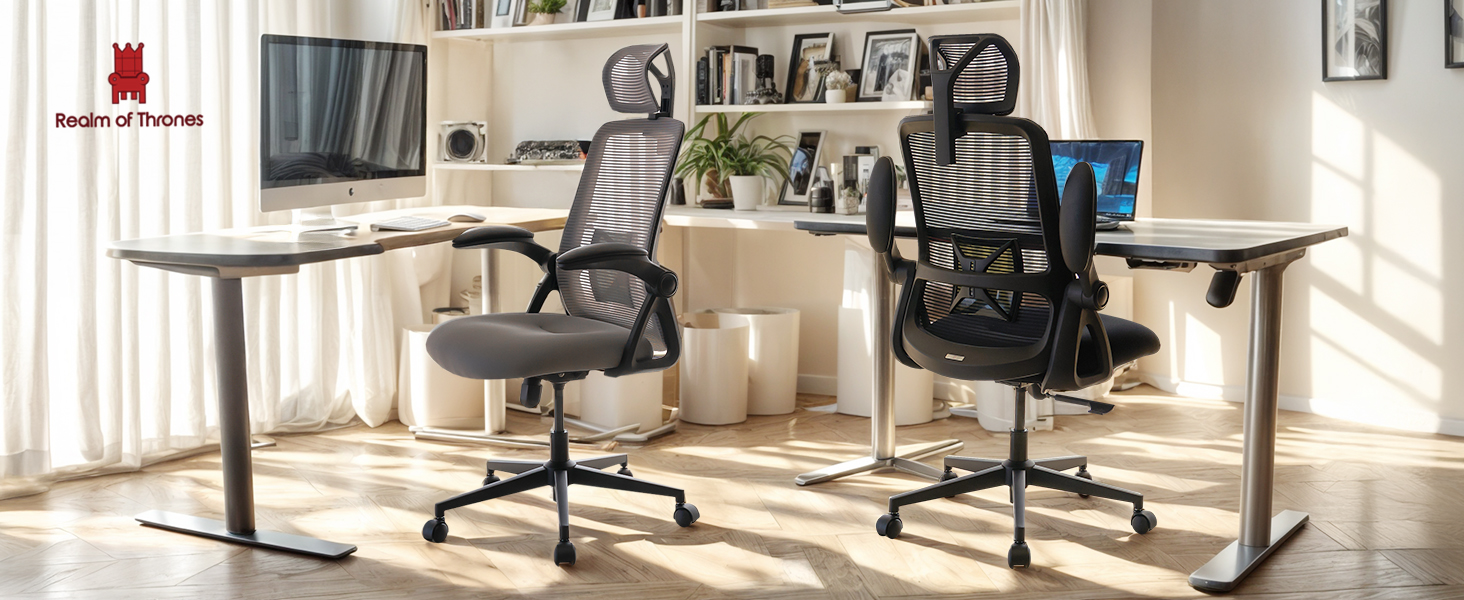 Офісний стіл Realm of Thrones CAPTAIN: ергономічний крісло з міцною сталевою основою, регульованою поперековою підтримкою та дихаючою спинкою (чорний)