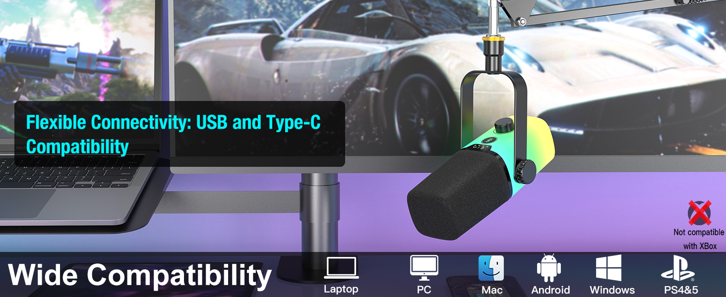 USB-мікрофон Zealsound для ПК з кріпленням – мікрофон конденсаторний 192kHz з шумозаглушенням, кнопкою вимкнення мікрофона та USB-C адаптером для Mac, стрімінгу, подкастів, співу, ASMR, YouTube