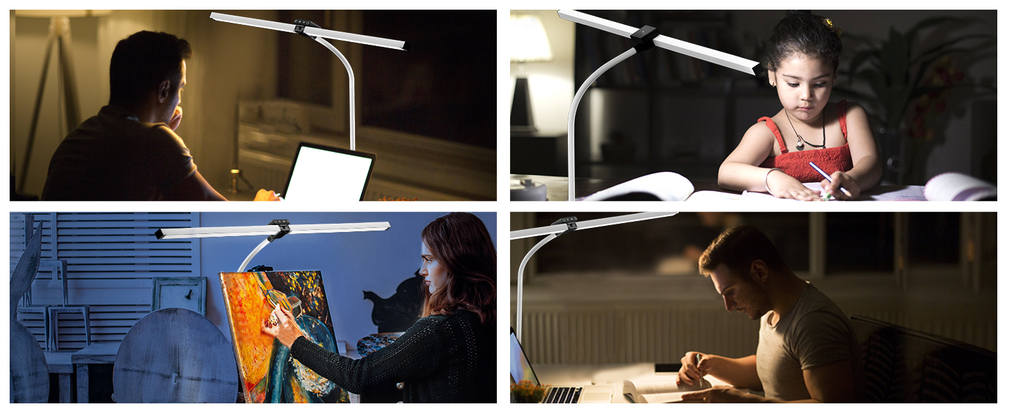 LED лампа для столу Doppelkopf з диммуванням, 24W, 80см, кріпленням, для офісу та дому, з пультом, білий світлодіодний світильник для робочого столу