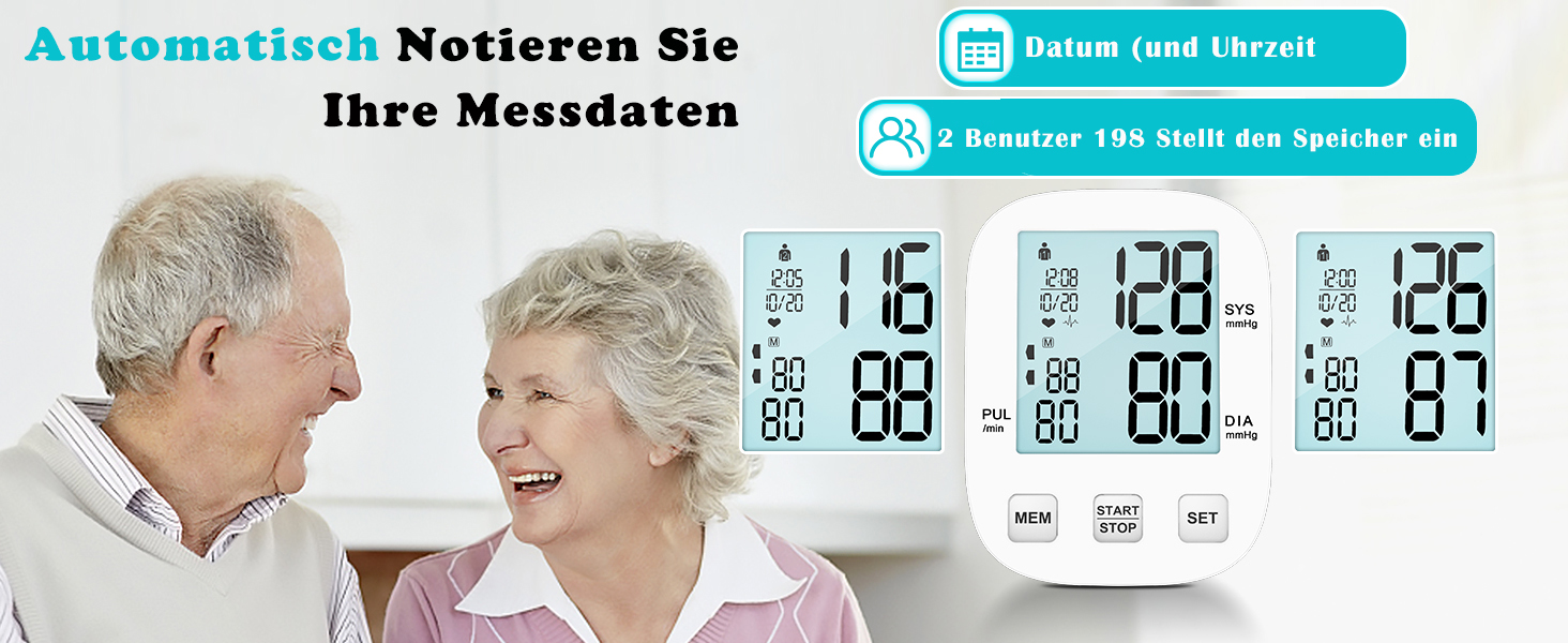 Цифровий тонометр на плече для дому, з регульованою манжетою та підсвічуванням дисплея (для людей похилого віку), білий