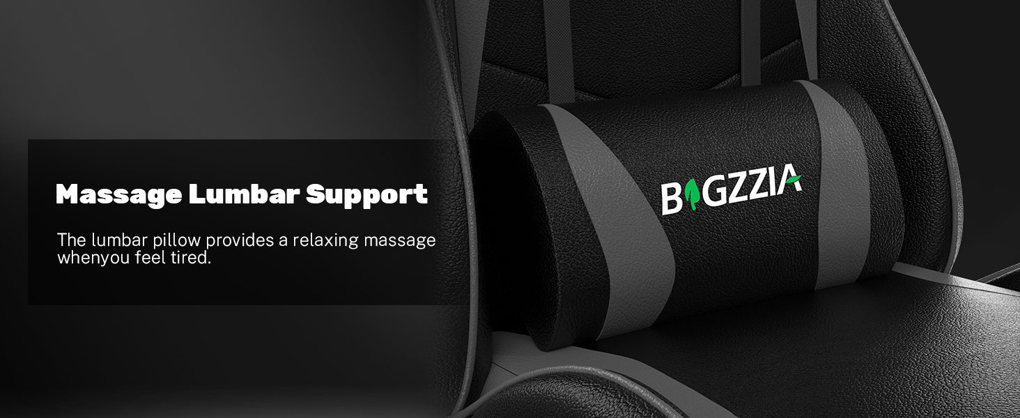 Геймерське крісло Bigzzia Ergonomic: з подушкою для попереку та голови, регульована висота, для комп'ютера, для дорослих та підлітків (сірий)