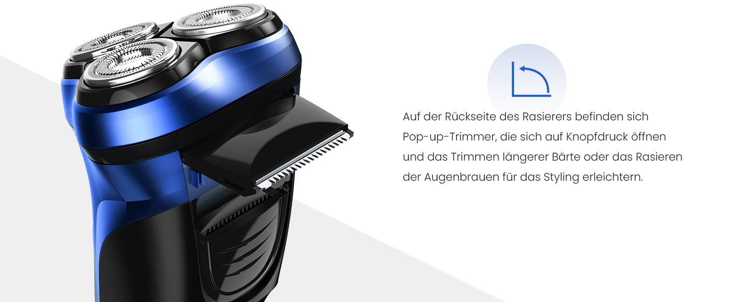 Електрична бритва Sejoy для чоловіків, суха, з підзарядкою, з висувним тримером, швидка зарядка за 1 годину, 3D-головка, LCD-дисплей (Азурний колір)