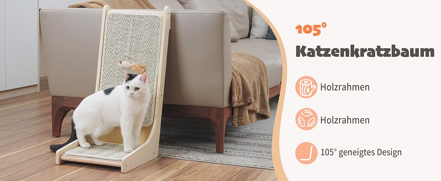 Котячий когтетоп PETKARAY L-подібний, 68 см, з сизалю, для стін та кутів, з котячою м'ятою та іграшкою