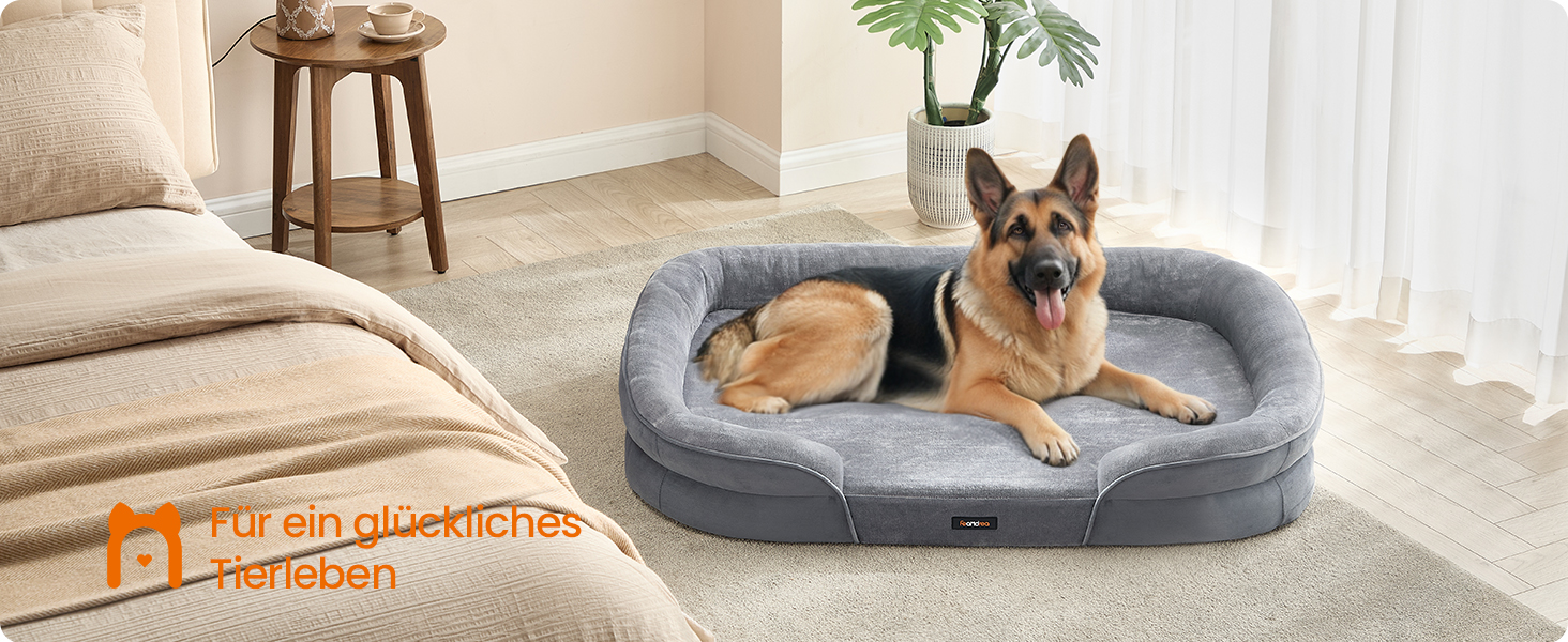 Ліжко для собак Feandrea, ортопедичне, велике, 122 x 85 x 20 см, водонепроникне, знімний чохол, сіре