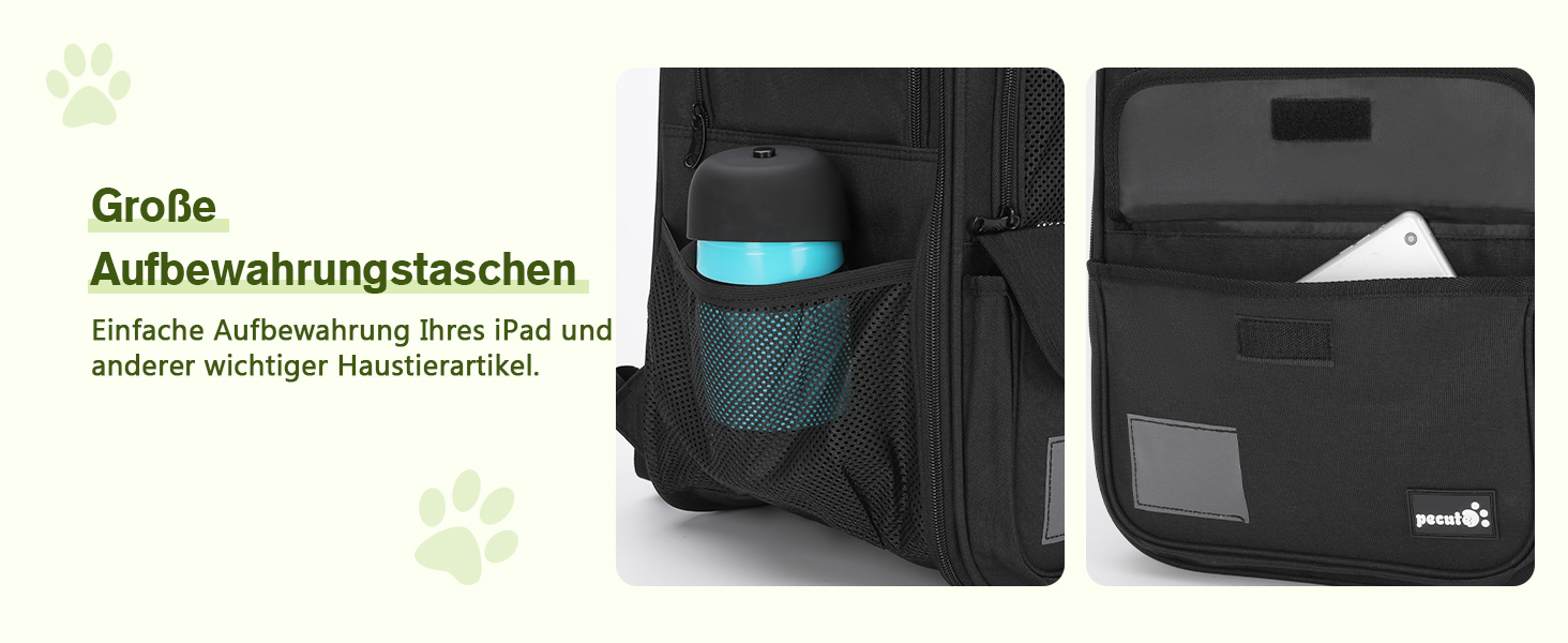 Рюкзак для кота Pecute, 6 кг, для маленьких собак, дихаючий, з безпечним тросом та замком, чорний