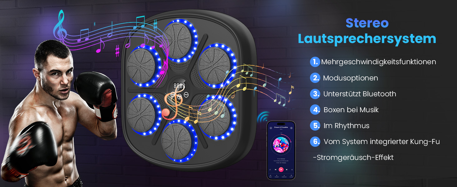 Електронна боксерська машина RevFit з LED-підсвіткою, Bluetooth, 9 режимів швидкості та режим підрахунку ударів, для дітей та дорослих, 45 см
