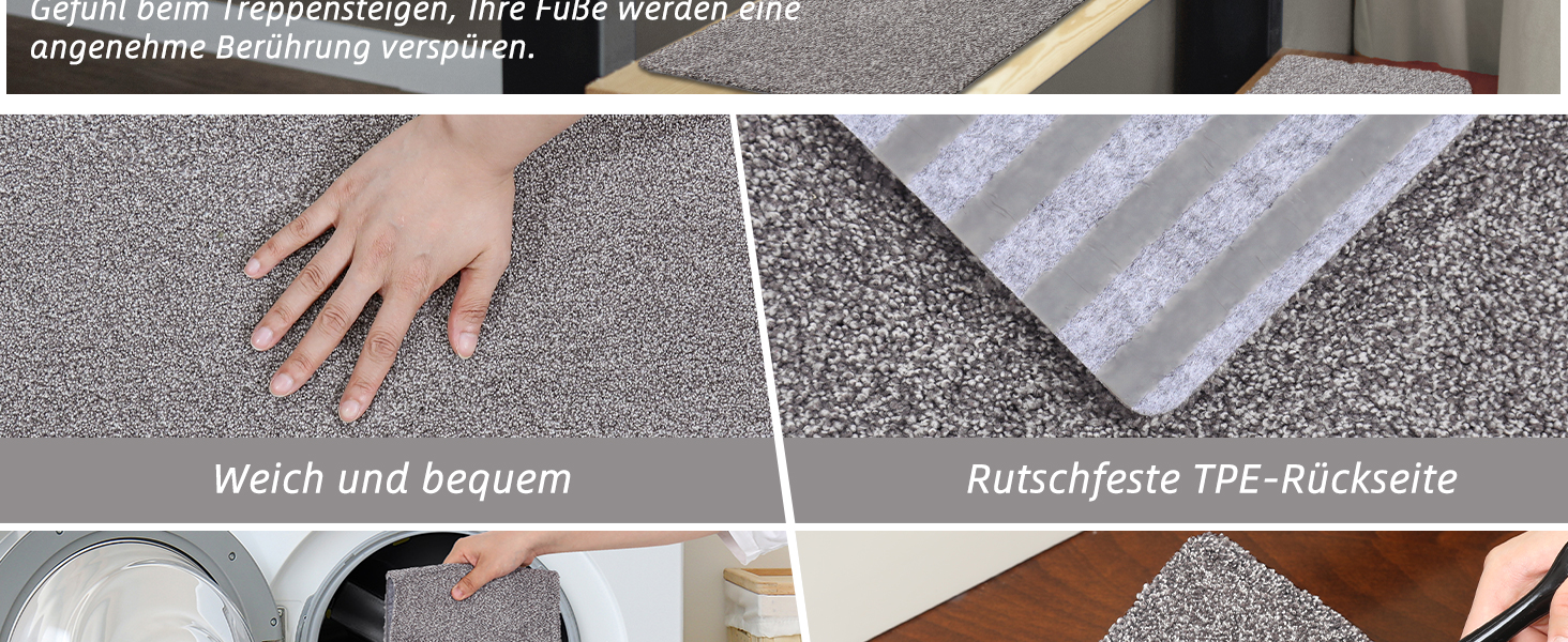 Коричневі килимки на сходи COSY HOMEER, 15 шт., 70x22 см, самоклеючі, машинного прання, 100% поліестер, TPE-підкладка, безпечні для дітей та домашніх тварин