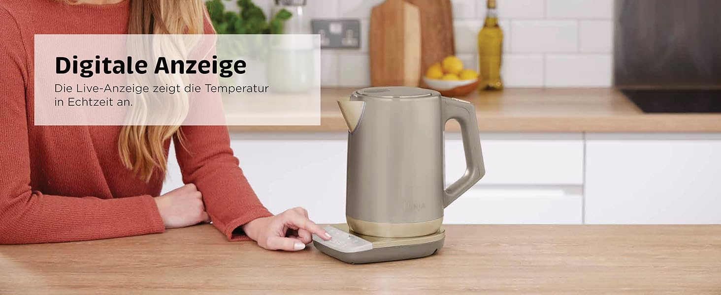 Електричний чайник Ninja Perfect Temperature, 1.7 л, швидке кип'ятіння, 6 температурних режимів, функція підтримання тепла, Stonegold, KT201EUSTGD