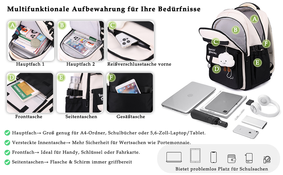 Шкільний рюкзак для дівчаток та хлопчиків-підлітків, рюкзак для жінок, великий шкільний ранець на 15.6 дюймів, рюкзак для ноутбука, шкільна сумка водонепроникна, рюкзак для школи, шкільні сумки для хлопчиків та дівчаток, бежевий колір