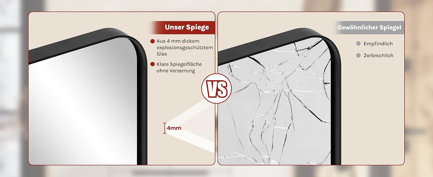 Дзеркало настінне WOLTU з металевим каркасом, закругленими кутами, 40x30 см, для ванної кімнати, спальні, вітальні, сучасної стилі