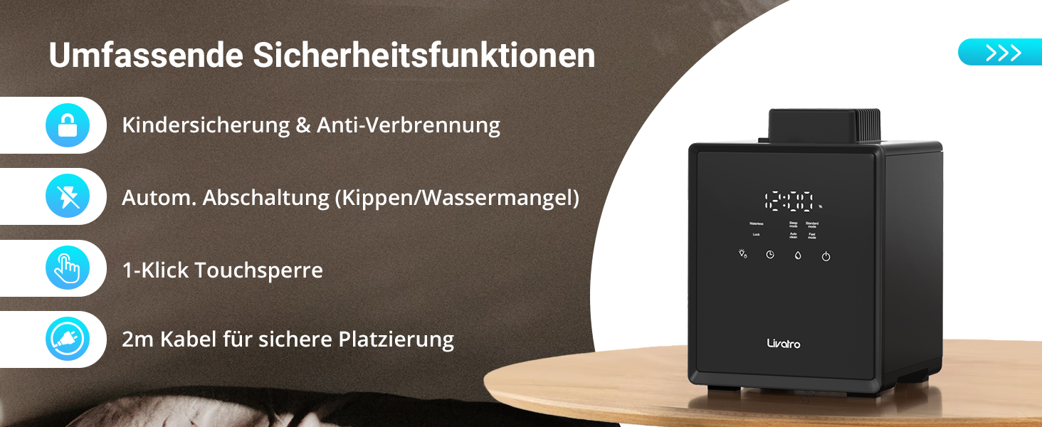 Зволожувач повітря для спальні та вітальні з верхнім заповненням, 3L, нержавіюча сталь, теплий туман, знищує 99,97% бактерій, з режимом сну, білий (чорний)