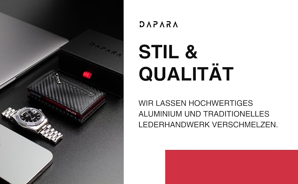 Чоловічий гаманець DAPARA: тонкий, з відділом для монет та RFID-захистом, вміщує 12 карт, карбоновий червоний колір