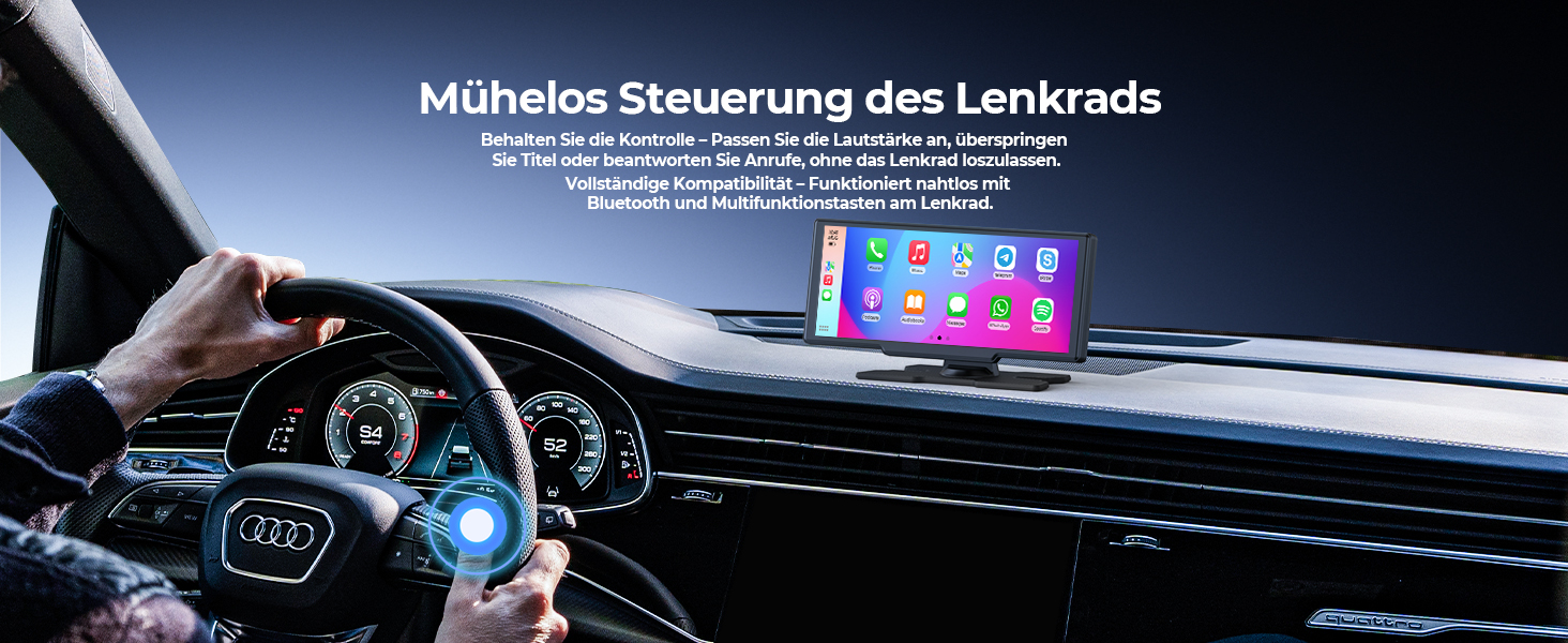 Krunia 8.1'' Бездротовий портативний CarPlay-екран 60FPS для Apple CarPlay та Android Auto з OTA-оновленнями, камерою заднього виду, Mirror Link, Bluetooth, голосовим керуванням та GPS-навігацією