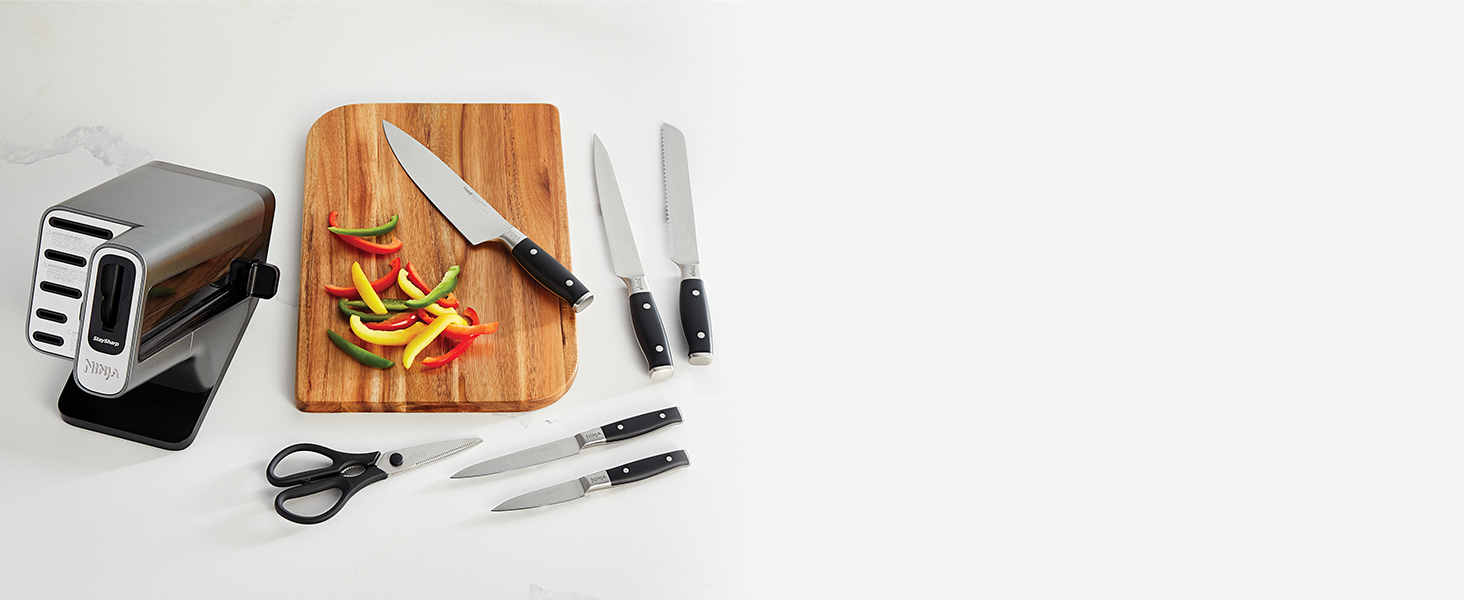 Ninja Foodi StaySharp Knife Block Set - 6-Piece Stainless Steel Knife Set with Sharpener