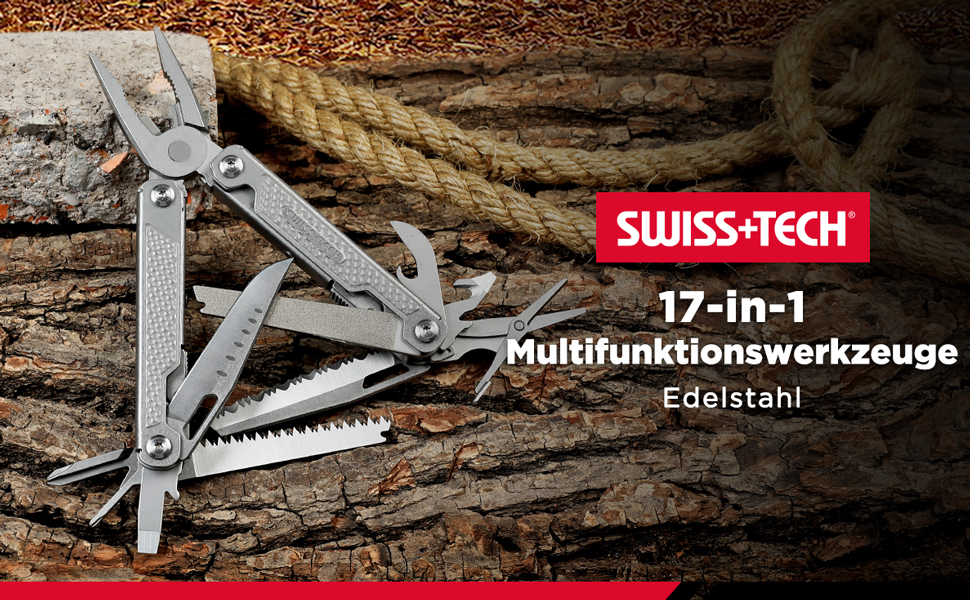 Мультитул Swiss+Tech 17-в-1 з нержавіючої сталі - мультиінструмент для кемпінгу, туризму та ремонту