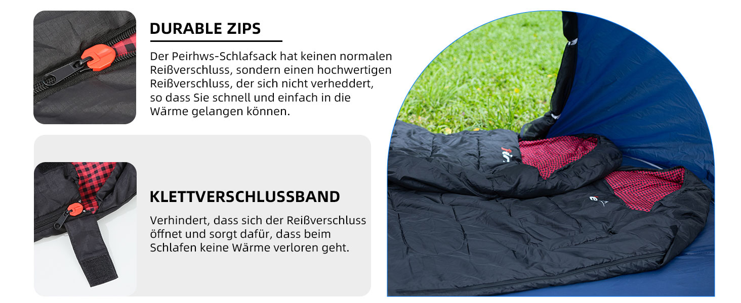 Спальний мішок для дорослих – широка прямокутна модель на 3 сезони з кишенею та сумкою для перенесення, 300 г/м² бавовна, водонепроникний, для кемпінгу, дому та відпочинку на природі, блискавка з правого боку
