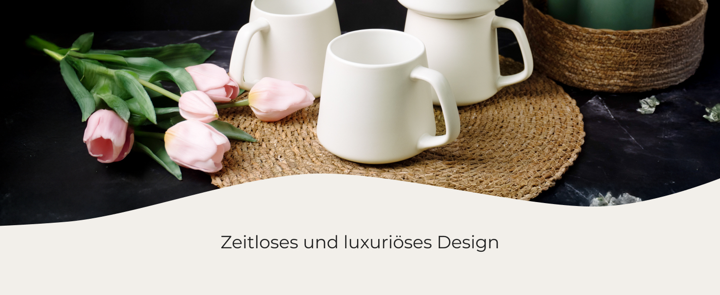 Набір кавових чашок MIAMIO Luxe Collection (4 шт., 420 мл) з кераміки - для кави, еспресо, чаю - сумісно з мікрохвильовою піччю та посудомийною машиною (білий)