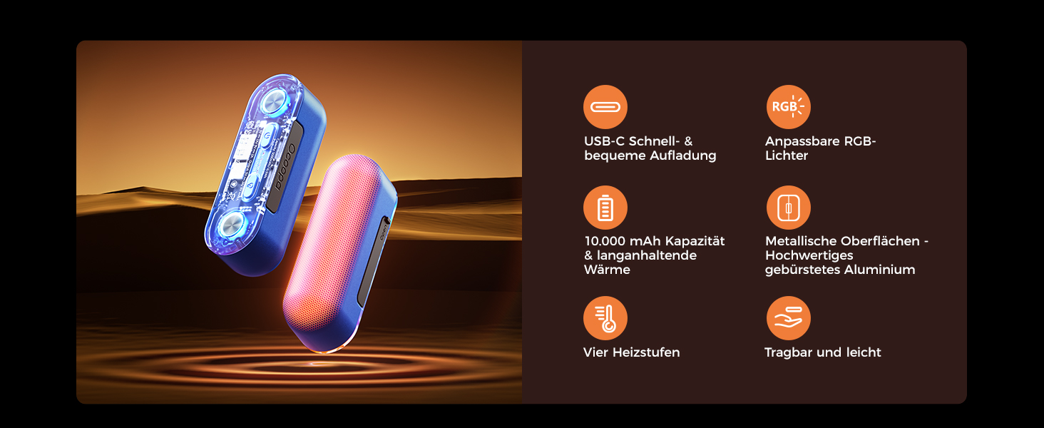 Електричні грілки для рук OCOOPA MagTwins UT2s, 10000 mAh, 4 режими нагріву, 2 шт., чорний