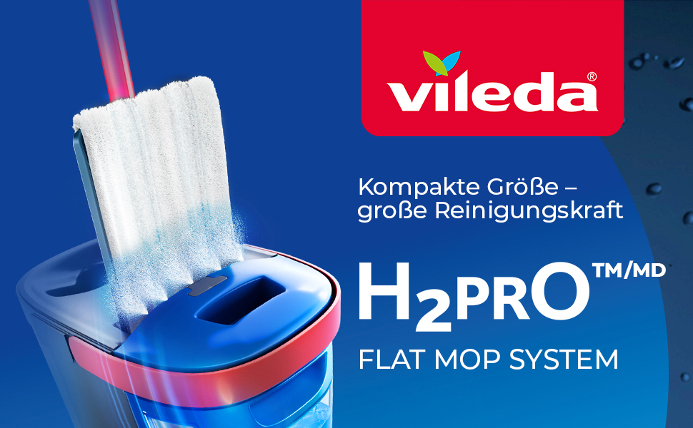 Швабра Vileda H2PrO з мікрофібри, розділення чистої та брудної води, водозберігаюча, ергономічна ручка, компактне зберігання, екологічна упаковка