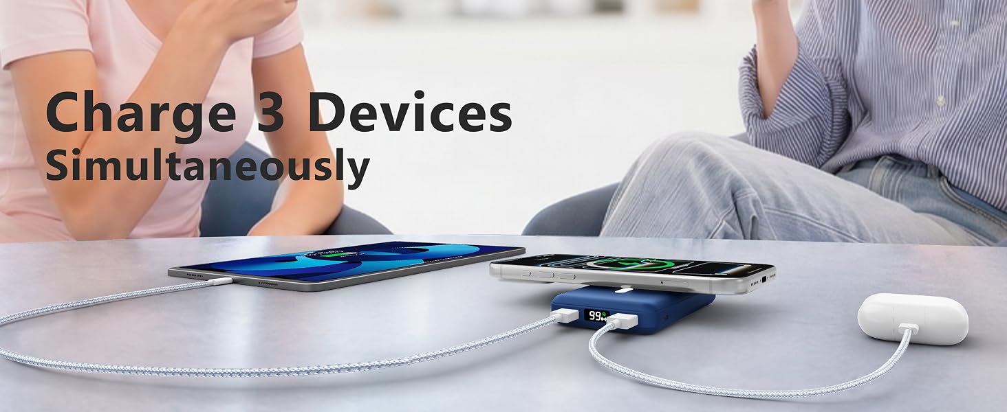 Бездротовий Power Bank AOGUERBE MagSafe 10000mAh, швидка зарядка 22.5W, USB-C, для iPhone 17/16/15/14/13/12 Pro Max (Блакитний)