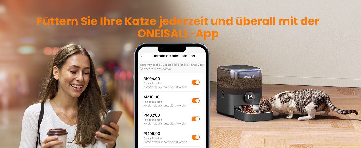 Автомат годівлі для котів oneisall, 3л, з мискою з нержавіючої сталі, програмований таймер, сухий корм для котів/собак (WiFi)