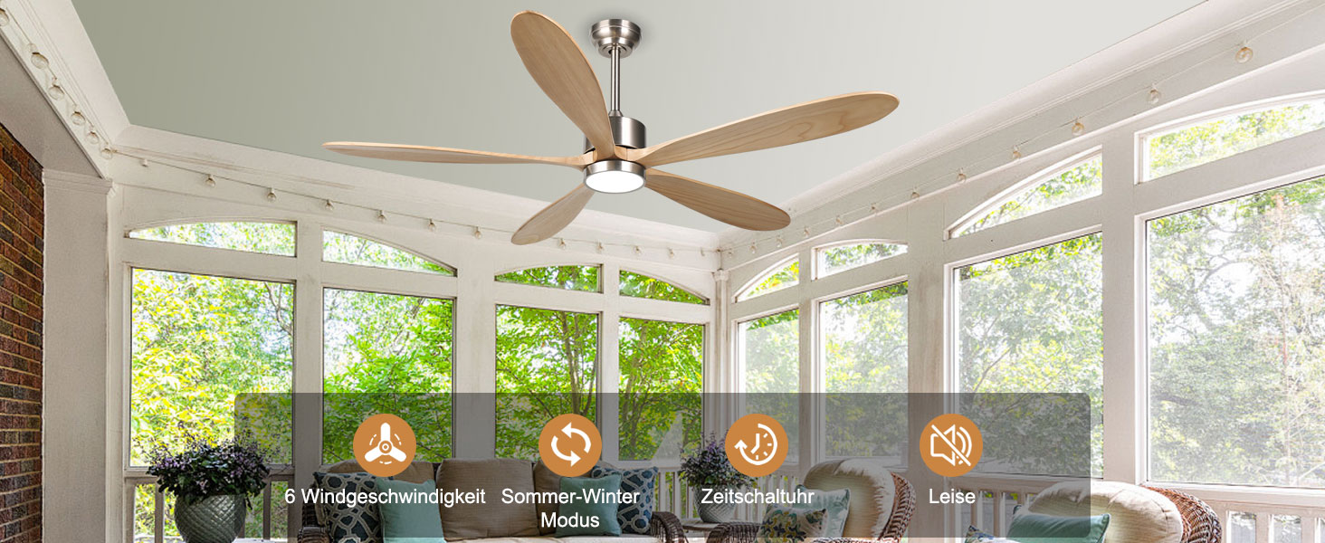 Стеляний вентилятор Reiga з імітацією дерева, 165 см, DC-двигун, керування пультом та Smart Home, 6 швидкостей, колір дерево, для внутрішнього/зовнішнього використання, з підсвічуванням