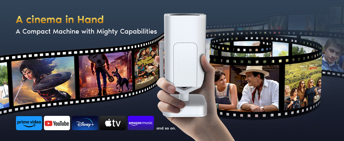 Mini проєктор Smart Beamer Android 11: 4K, 1080P, WiFi 6, Bluetooth 5.2, портативний, 270° оберт, автокорекція трапеції, для телефону/ноутбука